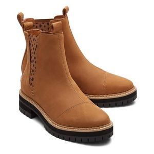 Toms Tan Chelsea Winter Boots with Leopard Elastic